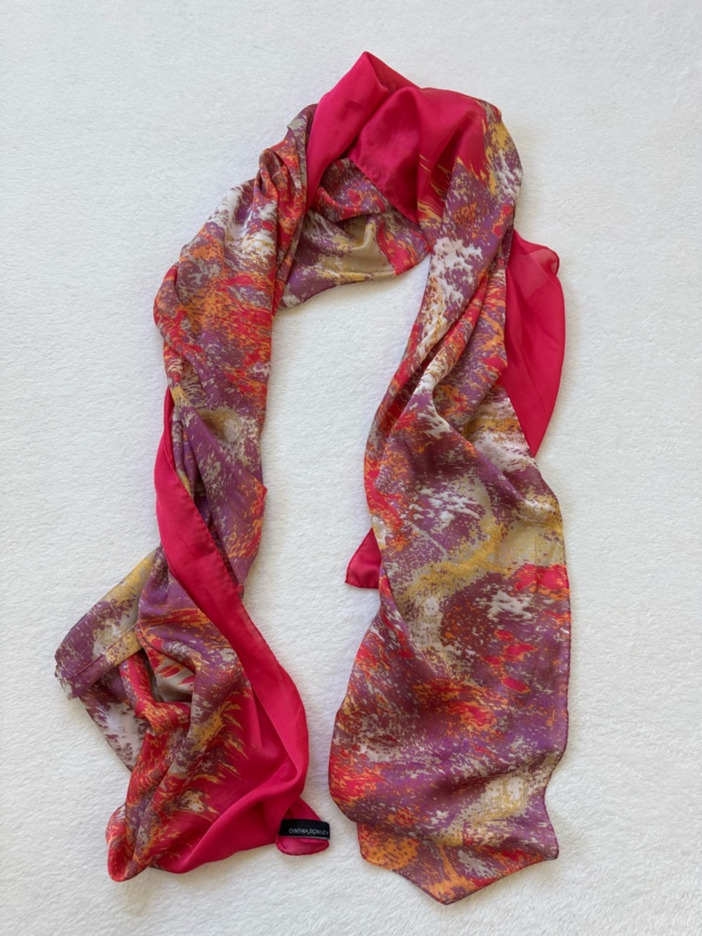 Cynthia Rowley Fuchsia, Gold and Purple Printed Silk Scarf